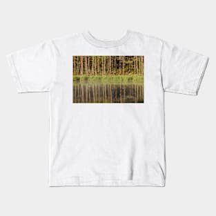 Forest reflecting to small lake at morning Kids T-Shirt